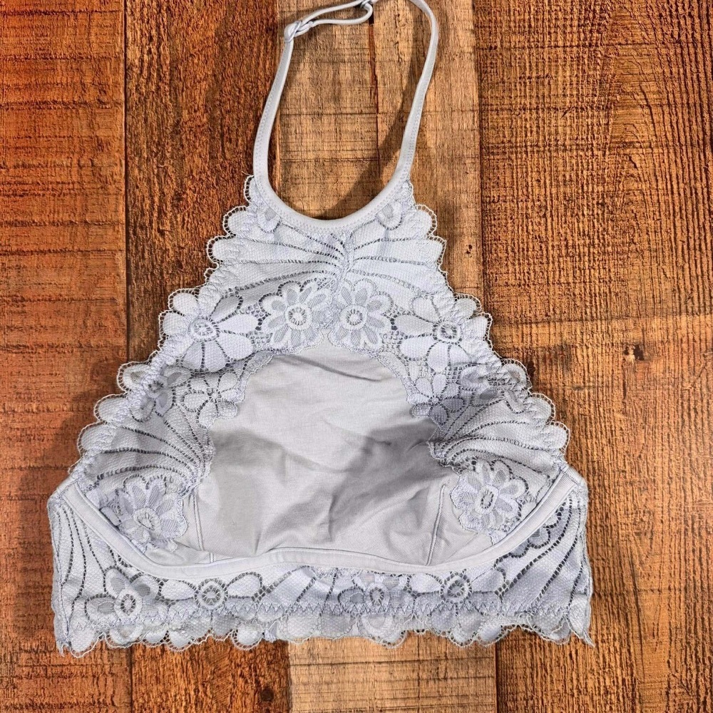 Colsie Light Blue Floral Lace High Neck Halter Bralette XS Feminine